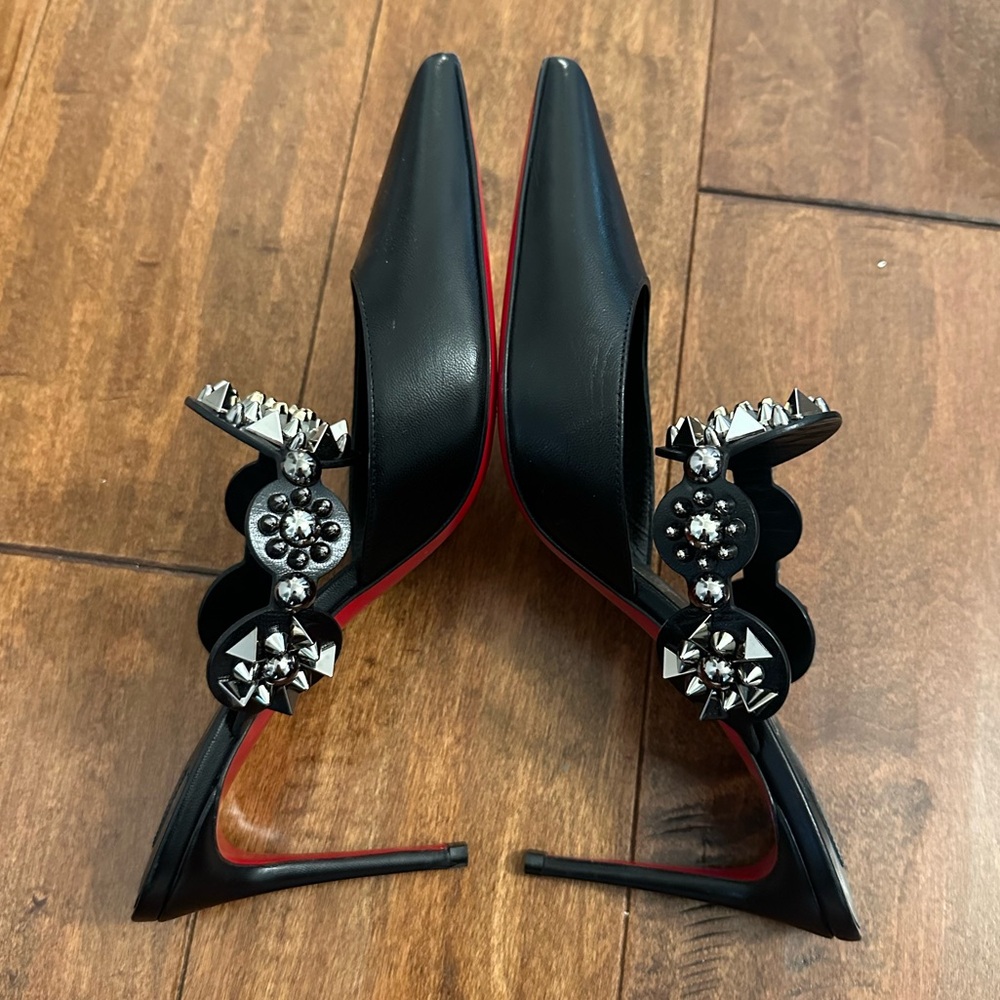 Christian Louboutin Black Miss Goldora 85 Mules Heels Pumps Sz 37 - Picture 4 of 14